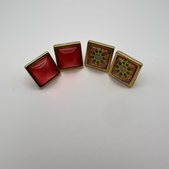 Classic Flirty Stud Earrings - Gold Boho Chic Square & Round Stud Earrings - Picture 7 of 15